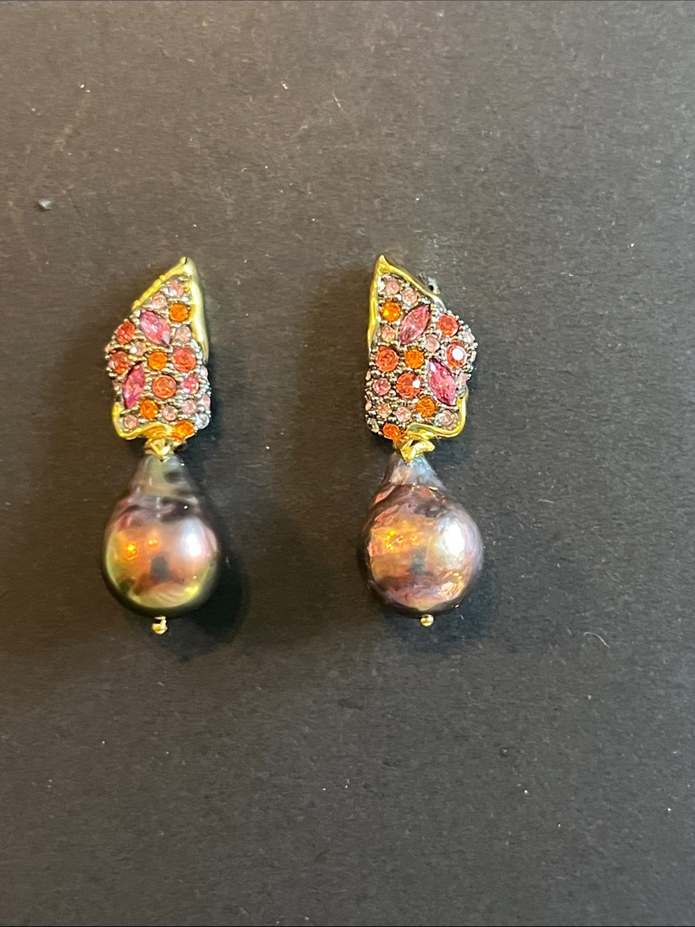 Alexis Bittar Signed Crystal Pavé Iridescent Pearl Drop Earrings